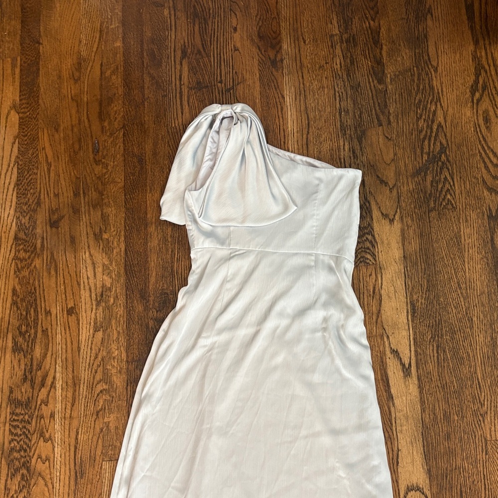 One-Shoulder Baby Blue Satin Dress
